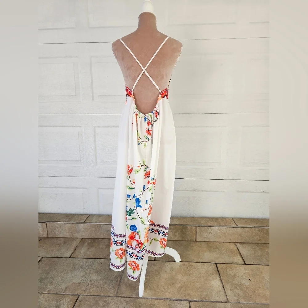 Shein Curve Woman Floral Maxi Dress Boho Summer Beach Backless Strappy Sundress - Picture 4 of 16